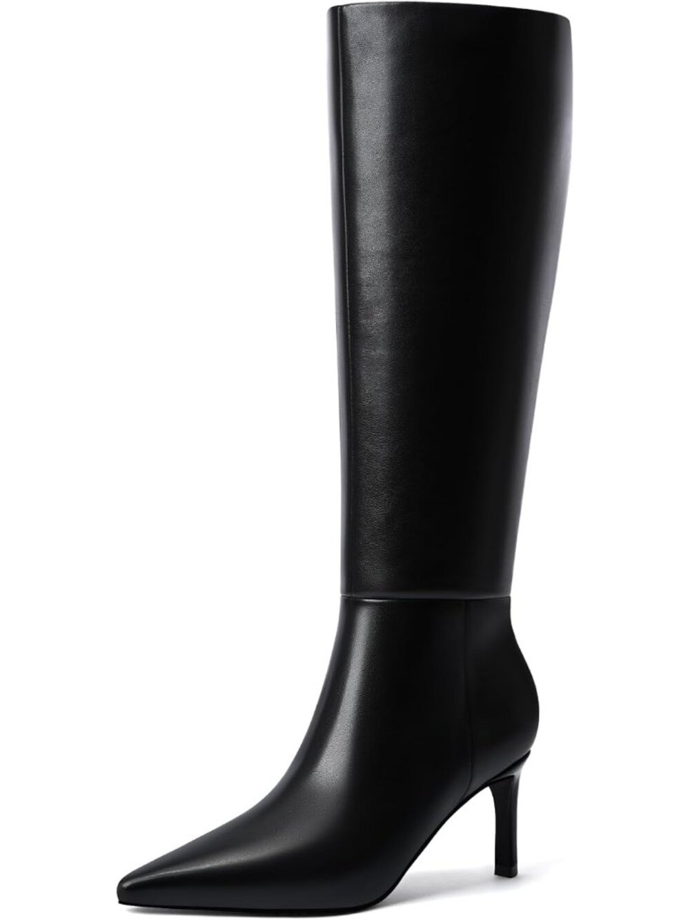 Women's Black Knee High Boots 2.5-Inch Stiletto Heel Boots Pointed Toe Tall Boot